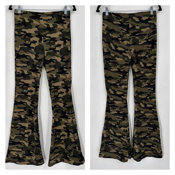 NWT White Birch Camo Camouflage High Waist Bell Bottom Flare Leggings Large Gree - Picture 2 of 13